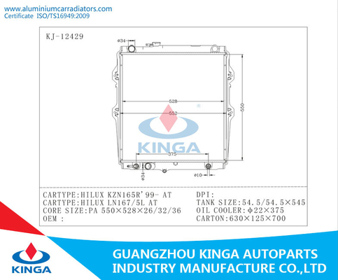 自動ラジエーター HILUX KZN165R 99 - PA 22mm/32mm/36mm の… サプライヤー