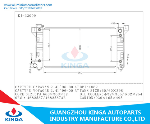 OEM キャラバン 2.4L 1996-2000 年/航海者 2.4L 1996-2000 年のための 4682587/4682587AB 車のラジエーター サプライヤー