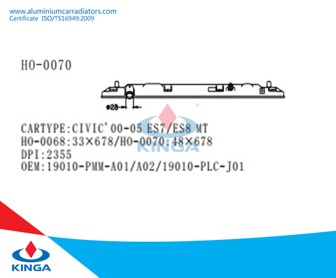 Honda Civicのための最下のRaidatorプラスチック タンク取り替え01-05人のES7/ES8 Mt OEM 19010-PMM-A01/A02/19010-PLC-J01 サプライヤー